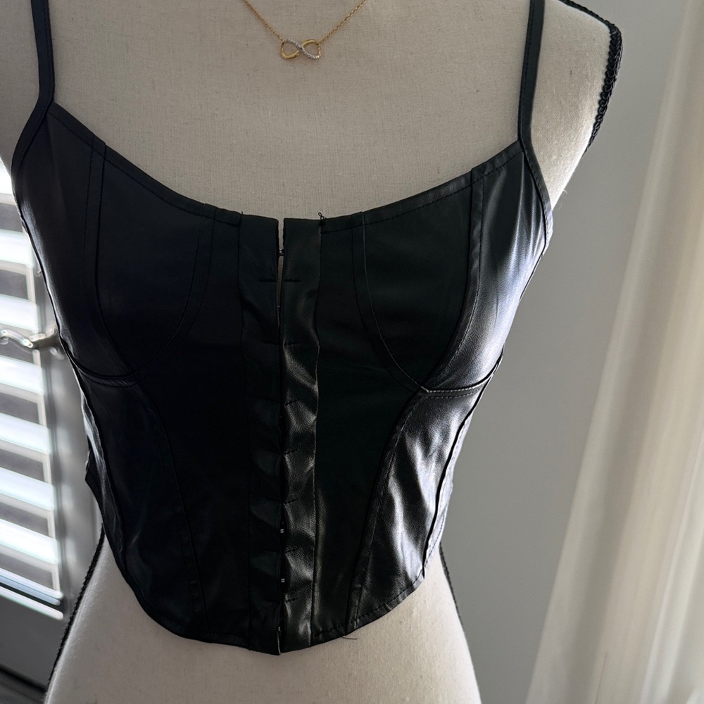 Black Faux Leather Corset Top